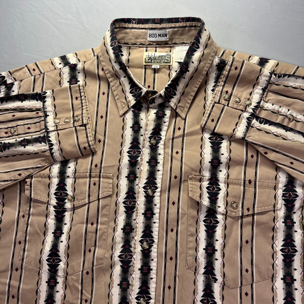Vintage Express Rider Western Shirt Mens Big 2X Rodeo Horse Aztec Long Sleeve